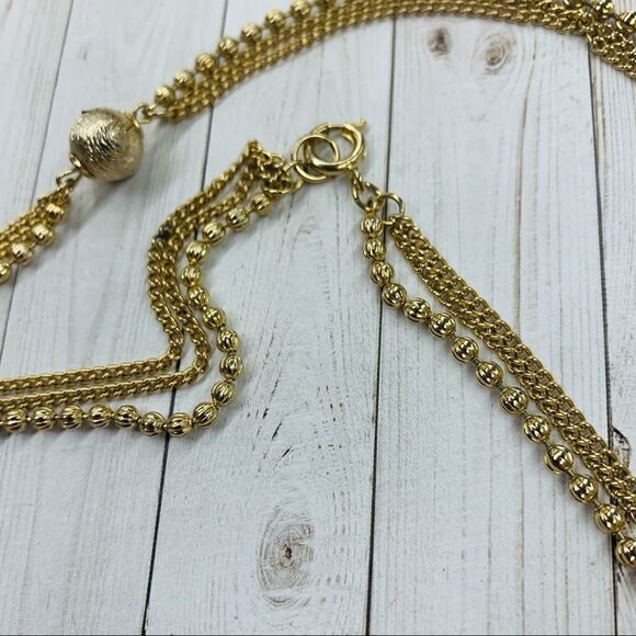 VTG Multi Chain Gold Ball Station Necklace - Picture 3 of 3